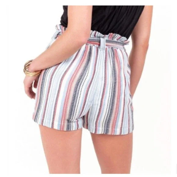 Francesca’s Paper-bag Stripped Shorts Size L - Picture 2 of 8